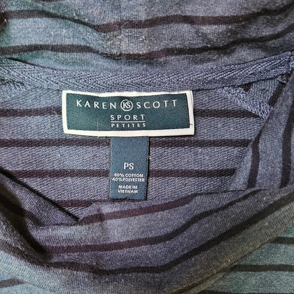 Karen Scott Sport Funnel/Cowl Neck Striped Pullover Top Sm - Picture 3 of 6